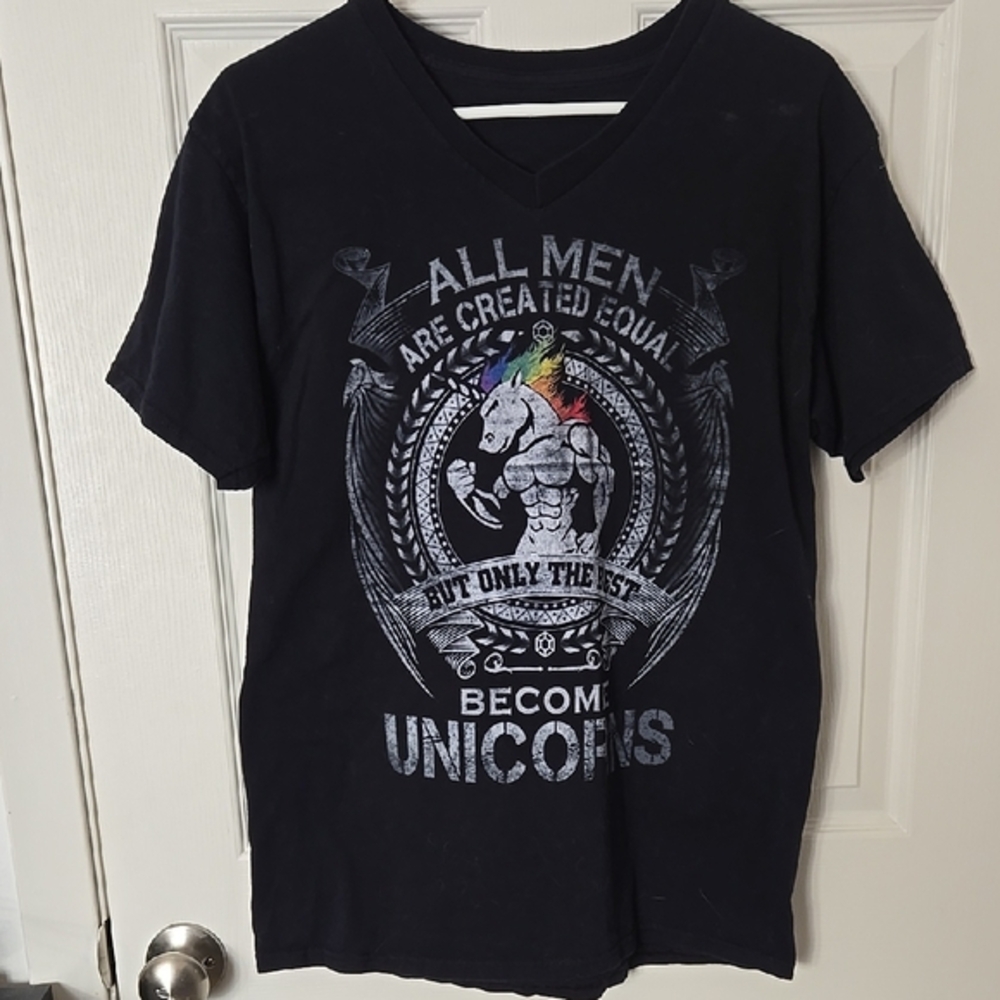 Black Short Sleeve Tee with Unicorn Graphic - Picture 1 of 4